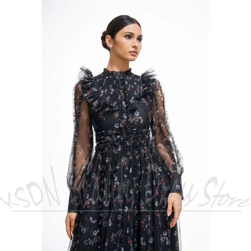 Abiti floreali da donna Chic maniche lunghe alla caviglia Fiori Abito Moda Vacanza al mare Festa di compleanno Abiti lunghi a trapezio