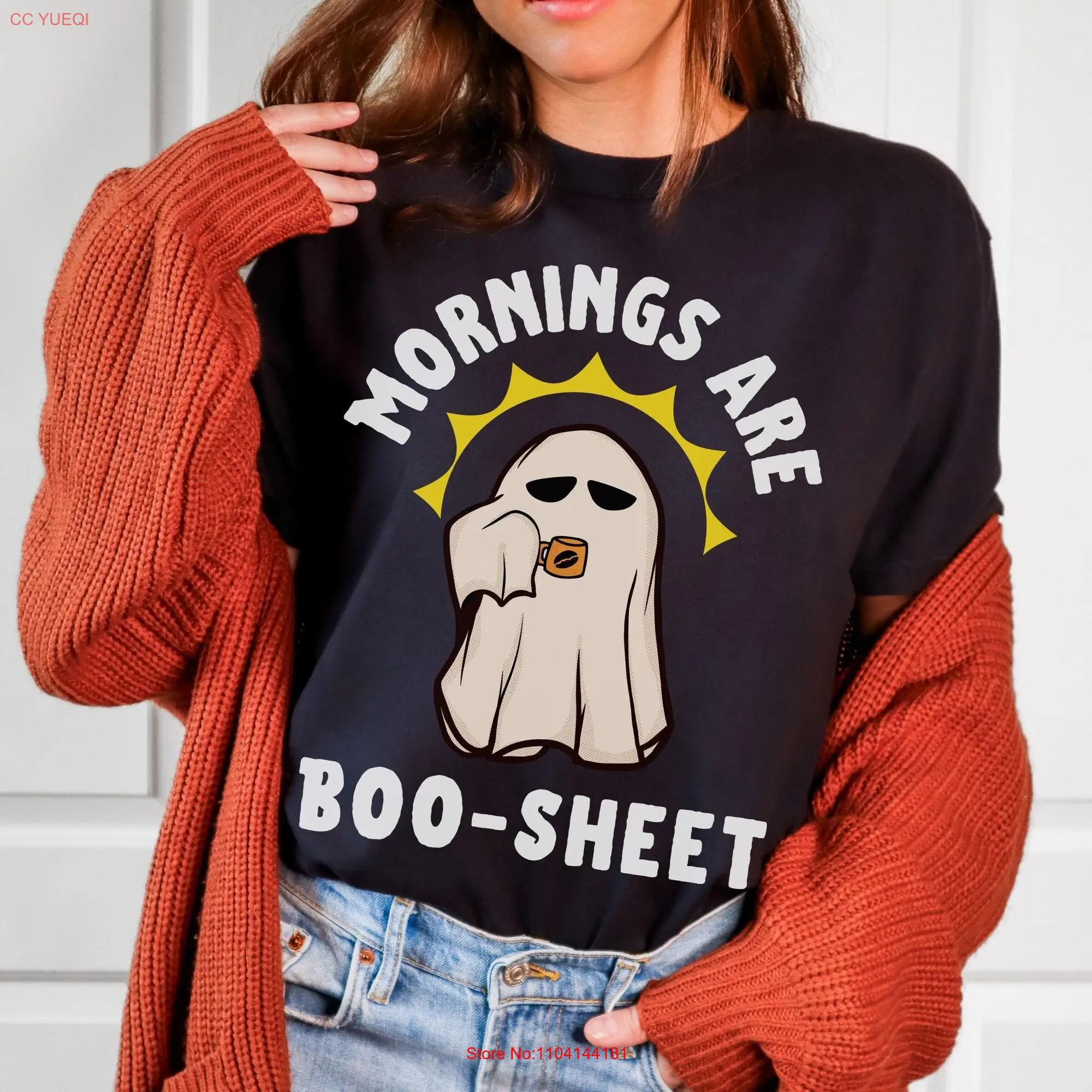 Mornings Are Boo Sheet T Shirt Comfort Colors Funny Ghost Spooky Coffee Lover Retro Halloween Sassy long or short sleeves