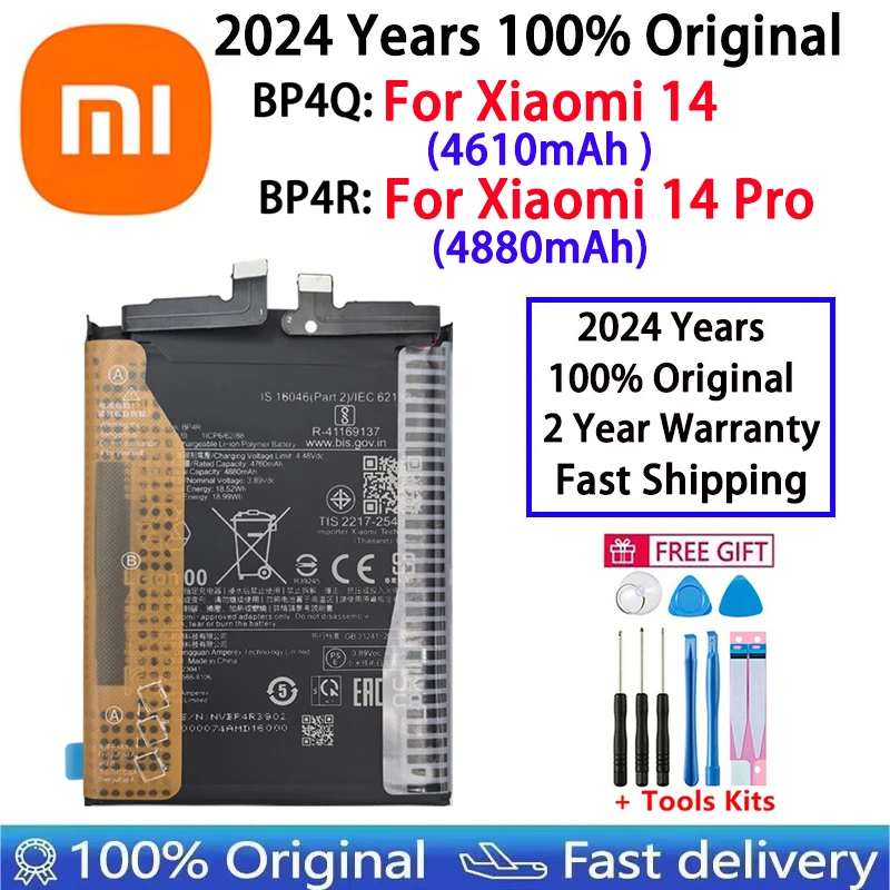 2024 Years 100% Original Battery BP4Q For Xiaomi 14 , BP4R For Xiaomi 14 Pro 14Pro Phone Replacement Batteries Fast Shipping