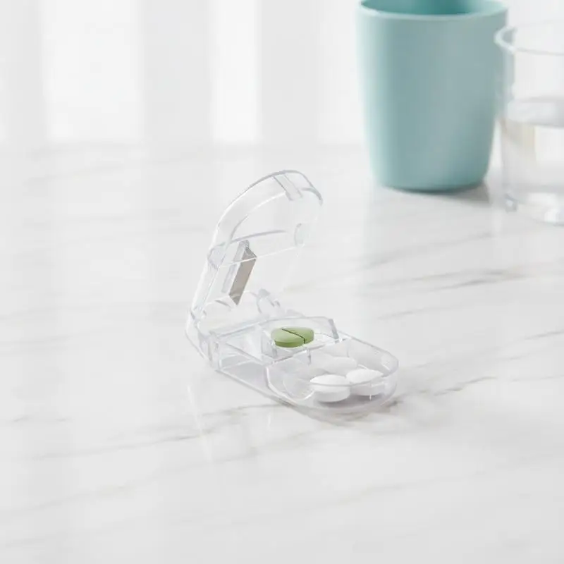 Food Grade Plastic Pill Cutter With Sharp Blade And Built In Storage Perfect For Travel Home Daily Medication Use