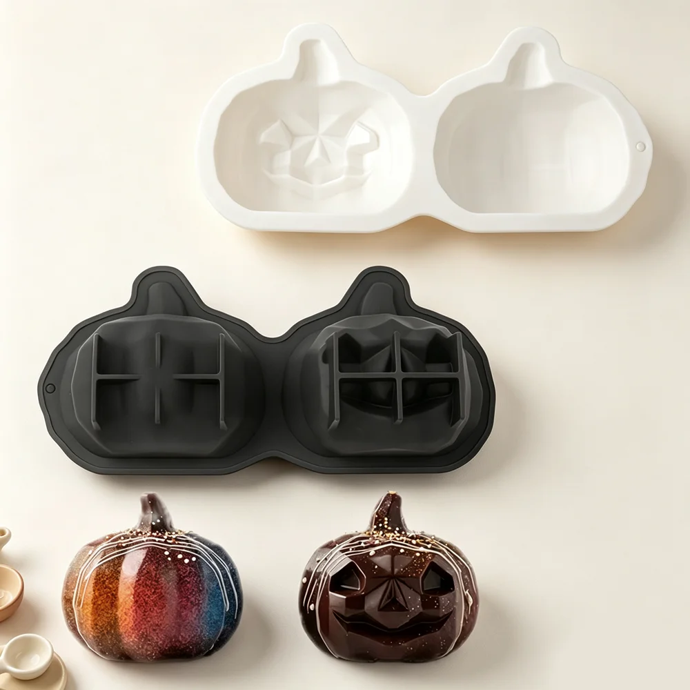 2-Cell Halloween Jack-o '- lantern Design Silicone Candy Chocolate Mold Food Grade Mousse Cake Mould Kitchen Dessert Bakeware