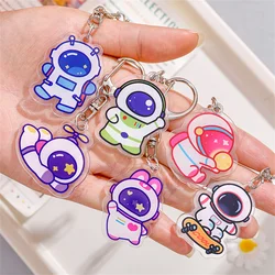 Cartoon Astronaut Acrylic Keychain Colourful Moving Liquid Quicksand Drift Bottle Keyring for Women Couple Bag Charm Key Chains