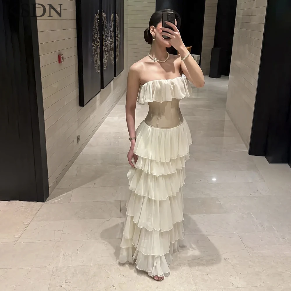 

KSDN Вечерние платья по индивидуальному заказу Элегантные женские многоярусные платья без рукавов длиной до пола без бретелек Роскошные платья знаменитостей Vestidos