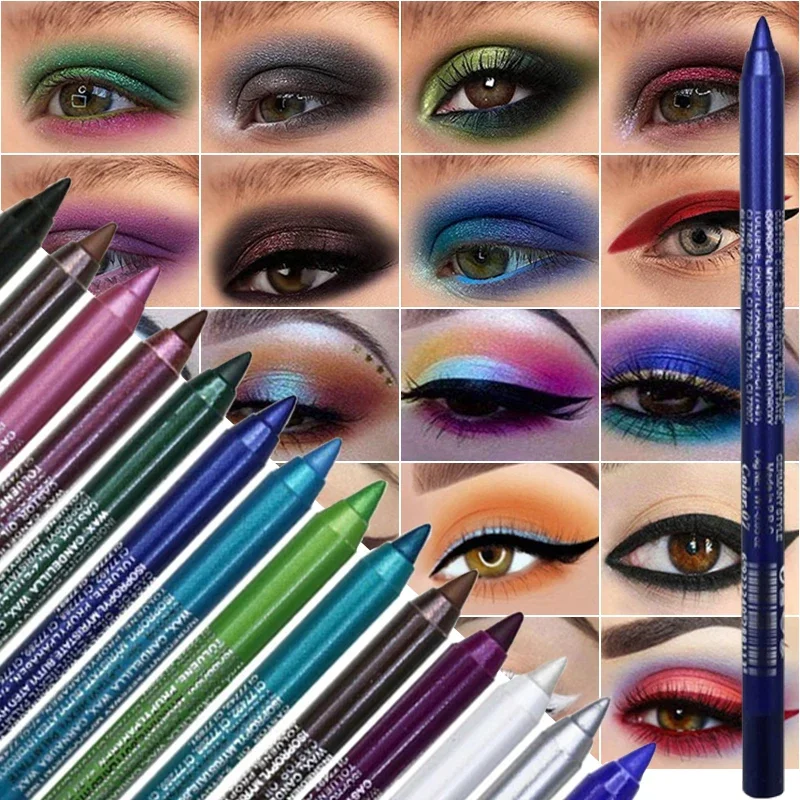 14-Color Eyeliner Pencil Long Lasting Smokey Punk Style Eye Liner Pen Waterproof High Pigmented Pearly Shimmer Eyeshadow Stick