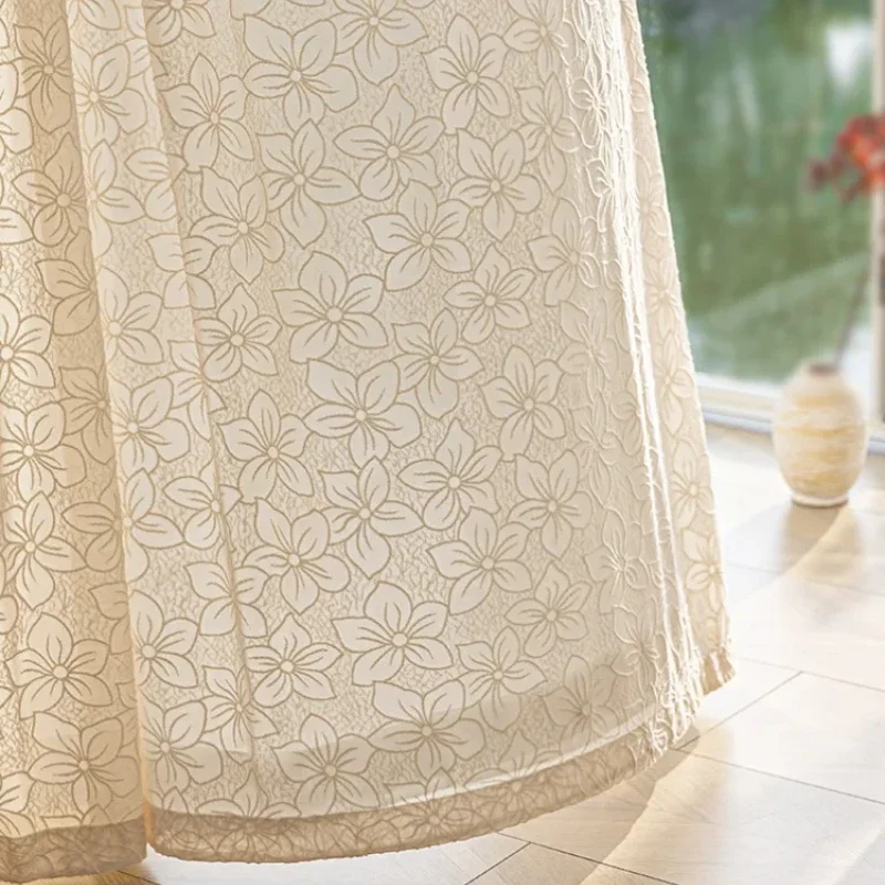 French Light Luxury High-end Romantic Retro Relief Leaf Flocking Curtains for Living Room Kitchen Bedroom Dining Custom Size