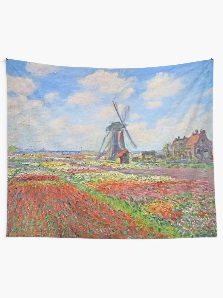 Claude Monet - Tulip Field In Holland Tapestry Wall Hanging Wallpapers Home Decor Tapestry