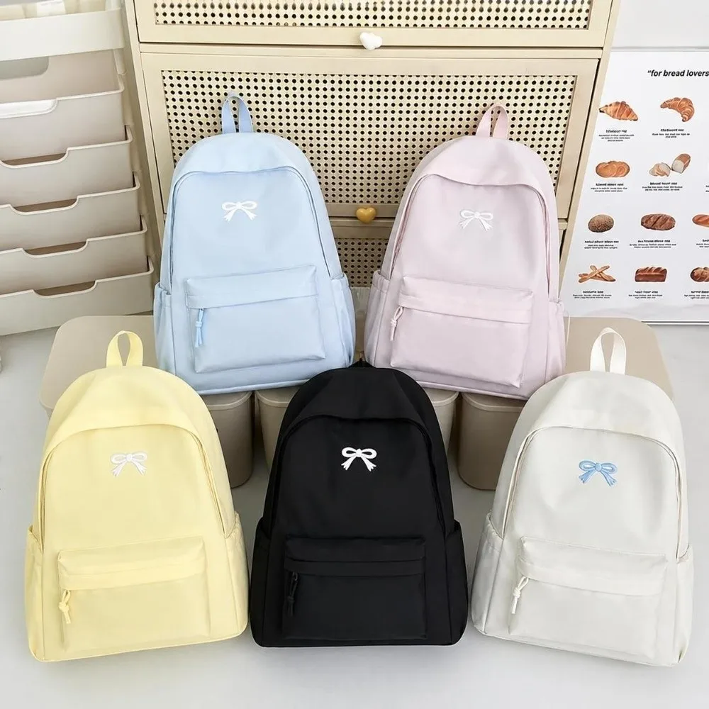 Fashion Casual Bow Embroidered Backpack Large Capacity Simple School Bag Versatile Shoulder Bag for Students