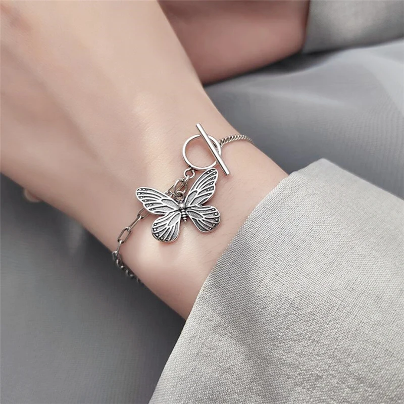 Sole Memory Retro Creative Butterfly Cool 925 Sterling Silver Female Resizable Bracelets BR274