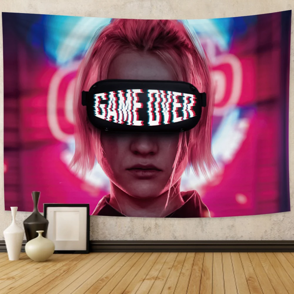 Game Over Tapestry Wall Hanging Boho Home Decor Hippie  Psychedelic Gaming Theme Carpet Cloth Background Tapestries