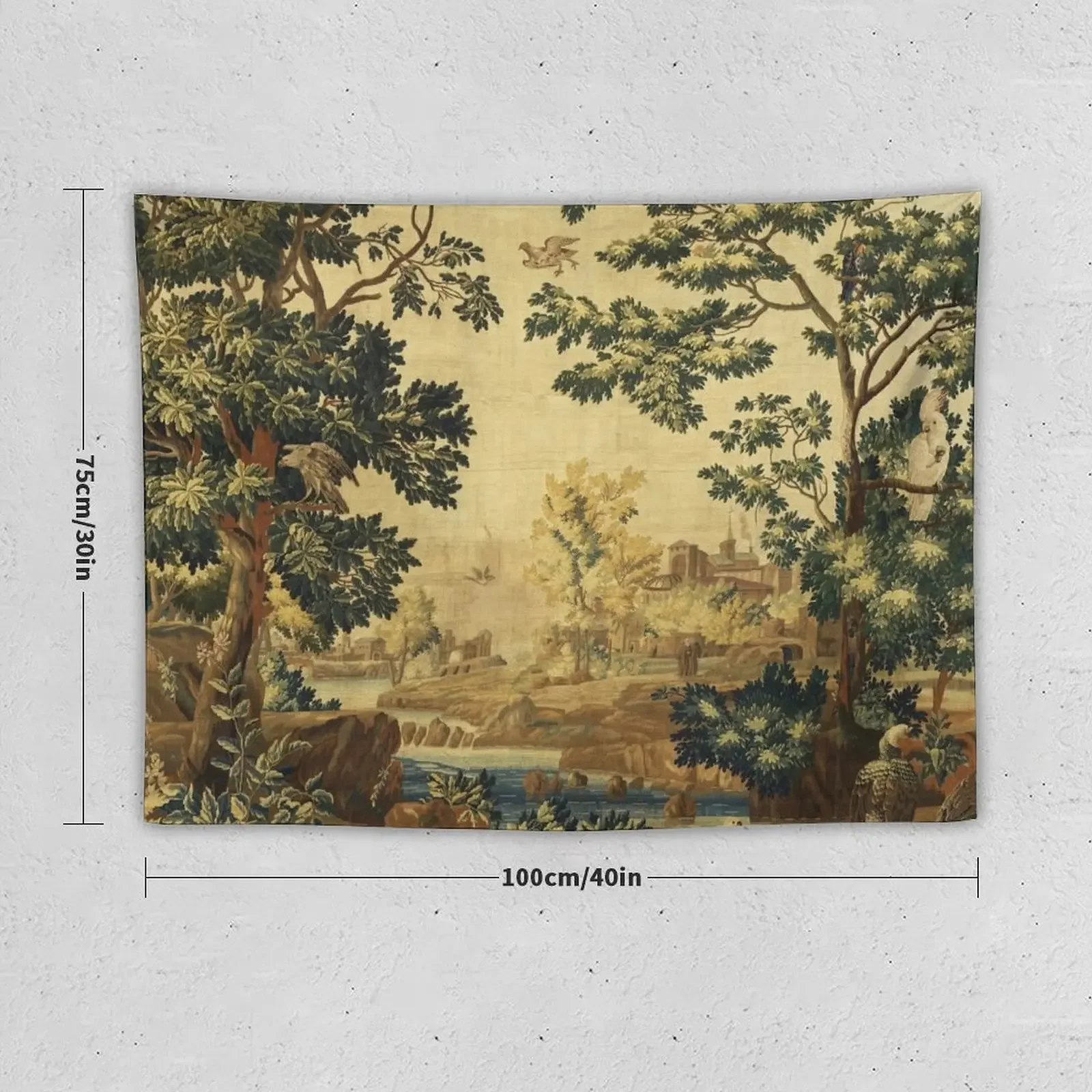 Wood Landscape with Birds,Trees and River, Antique Flemish Tapestry Decoration Bedroom Aesthetics For Room Tapestry