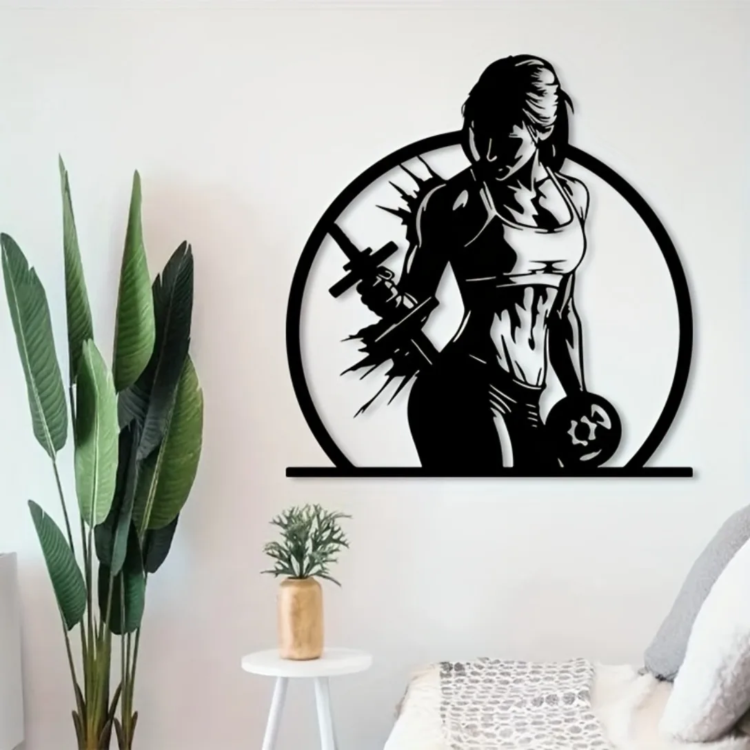 Iron Couple Bodybuilder Wall Art Fitness Gym Decor, Motivational Strength Training Sculpture for Indoor Outdoor Workout Room, La