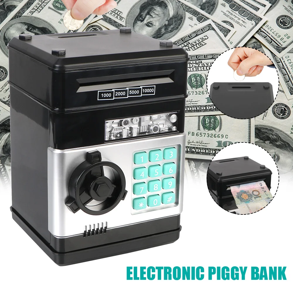 Electronic Piggy Bank Automatic Mini Safe Coins Cash Saving Money Box Password Counter Code Key Lock Coin Bank ATM Child Gift