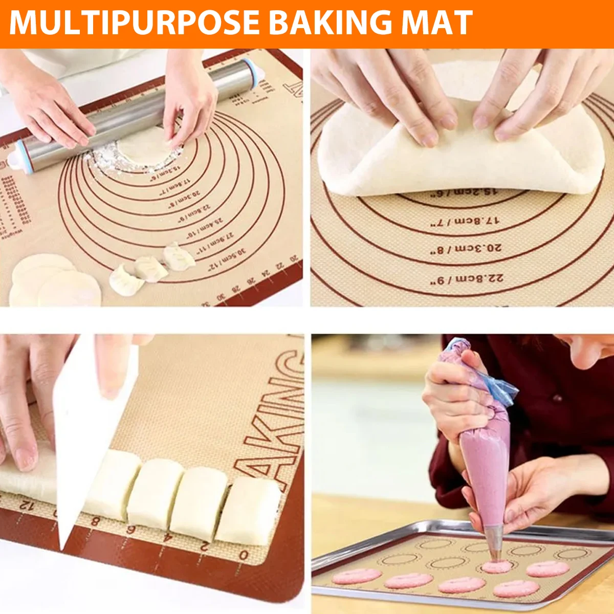 Silicone Baking Mats, 4 Sizes, Reusable Non-Slip Non-Stick Oven Liner Sheet, Large Pastry Mat, for Pizza Macaron Cookie Cake
