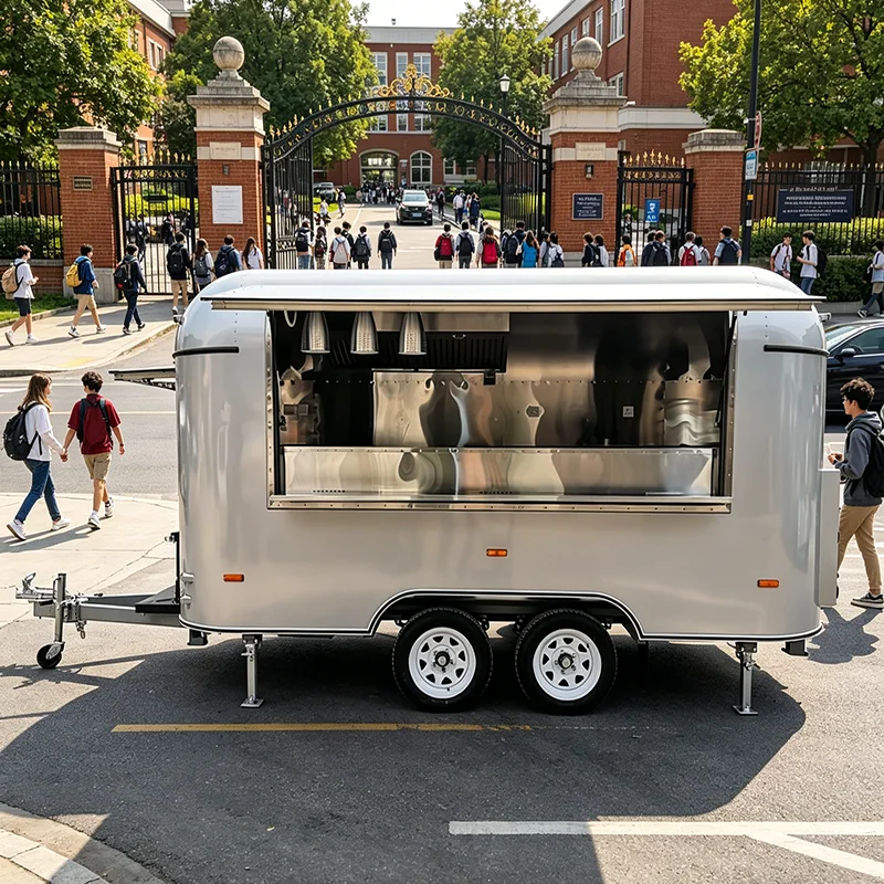 Customized Mobile Food Cart Towable Concession Trailer For Ice Cream Coffee Beverage Snack Vending With Wheels And Canopy