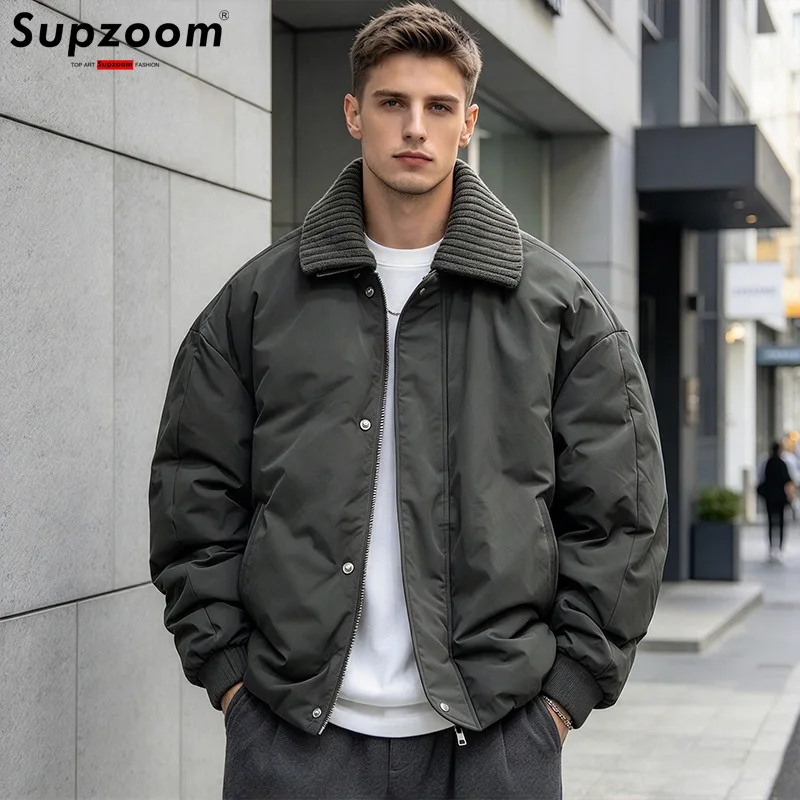 Supzoom New Arrival Turn-Down Collar Autumn And Winter Geometric icons Zipper Pattern Top Fashion Loose Casual coat Jacket Men