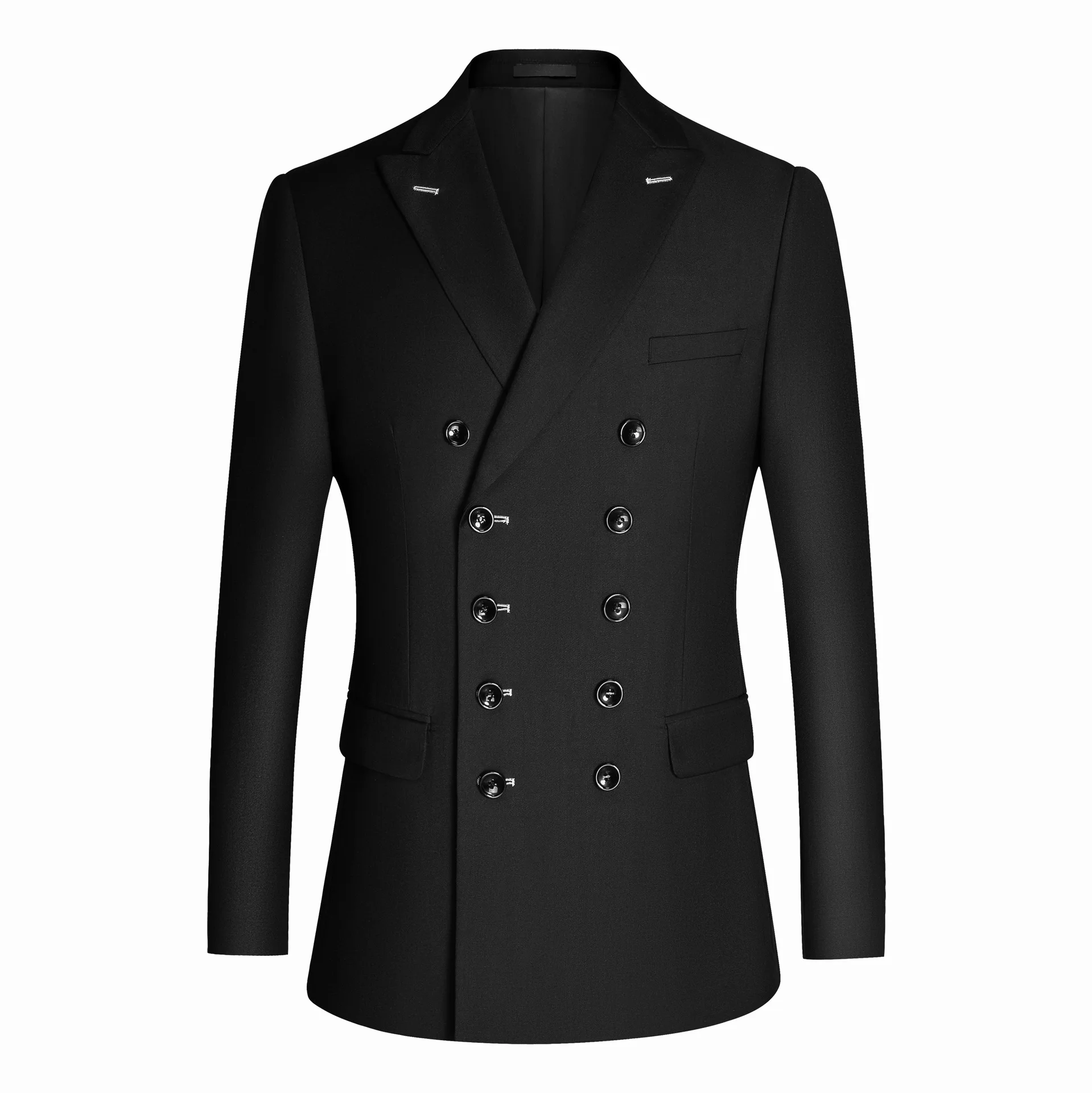 

KIDWHXR Blazer Men Retro Turn Down Collar Double-breasted Slim Man Suit Coat Long Sleeve Pocket Business Casual Male Outerwear