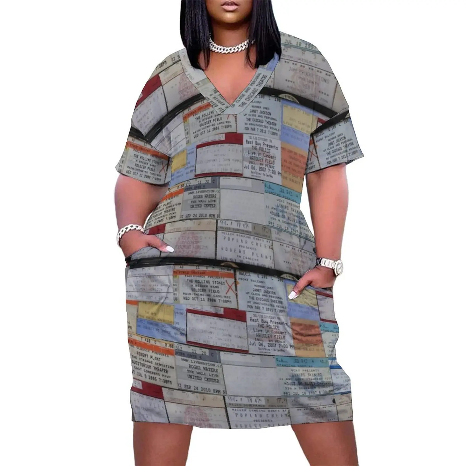 Rock Concert Ticket Stubs Poster Loose Pocket Dress fairy dress african dresses for woman dresses for women 2025