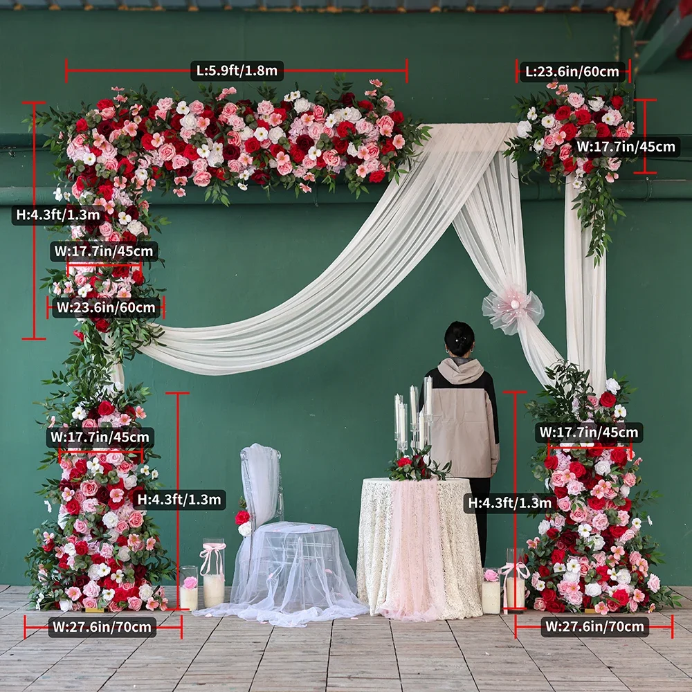 Mariage Decoration Artificial Flowers Custom Pink Red Dark Red Rose Green Hanging Leaves Floral Arrangement Kunstbloemen HY2541