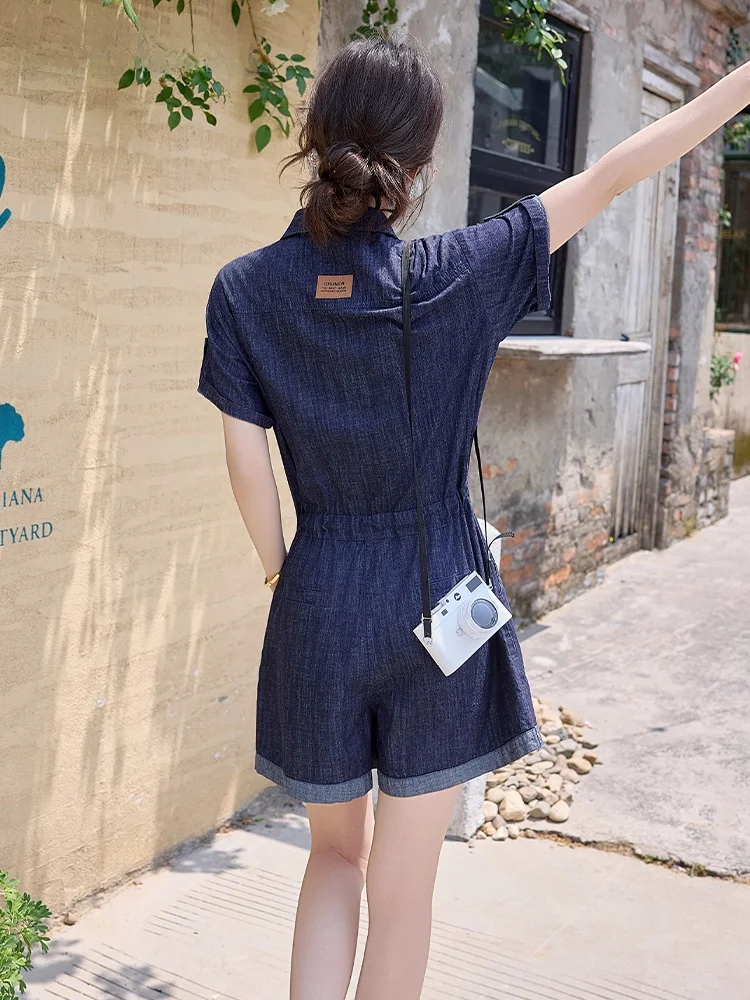 La Chapelle zomer nieuwe dames dunne denim eendelig pak hoge taille rechte pijpen katoenmix busin casual overall jumpsuit