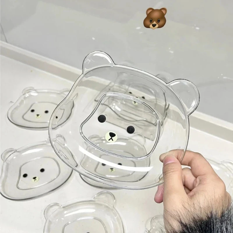 

kitchen accessories Cute Bear Bowl Plate Set Tableware Kawaii Reusable Plastic Breakfast Salad Yogurt Bowl Snack Dish for Kitche