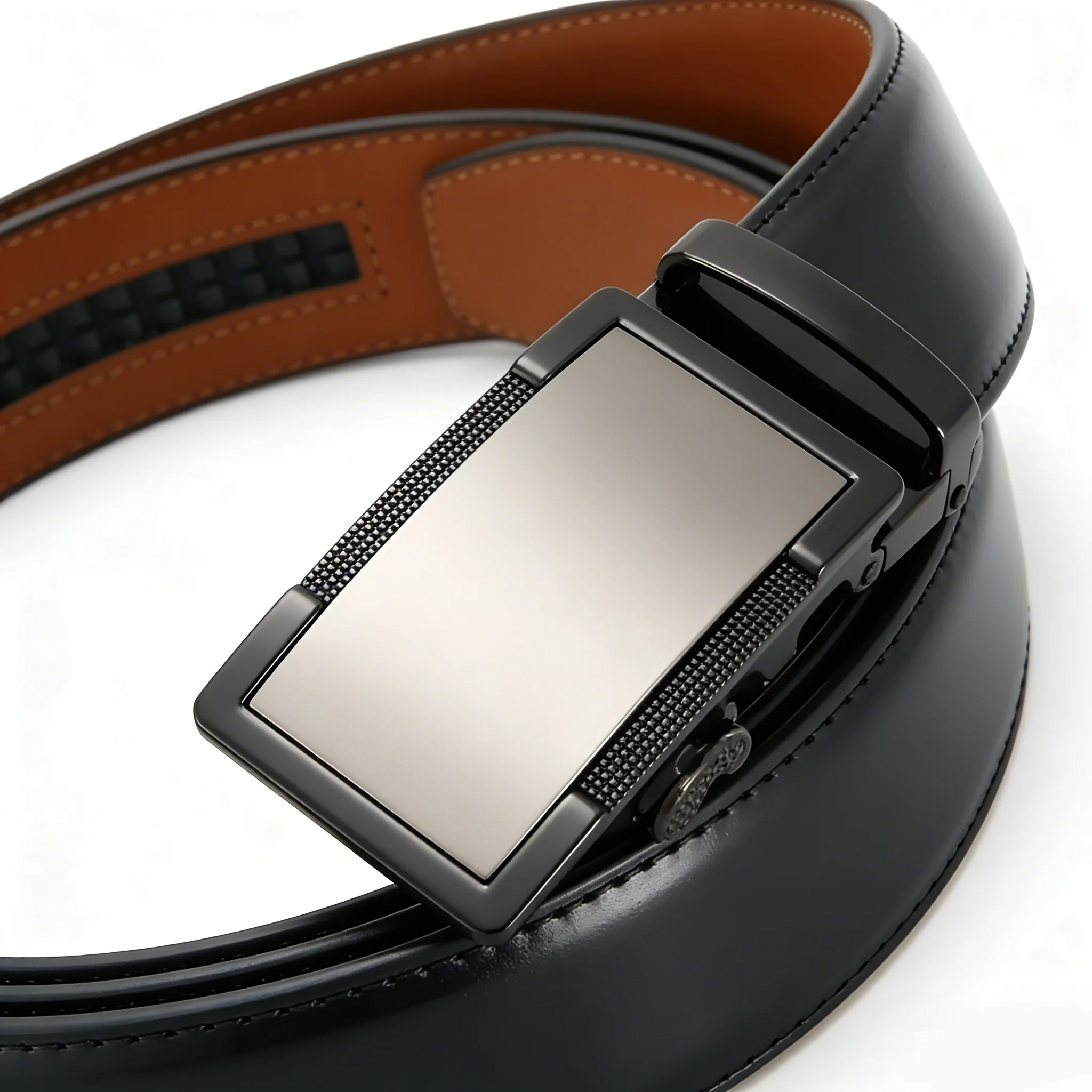 Men's Cowhide Waistband Business Casual Smooth Waist Straps Black Brown Genuine Leather Automatic  Middle-aged Casual Pants Belt