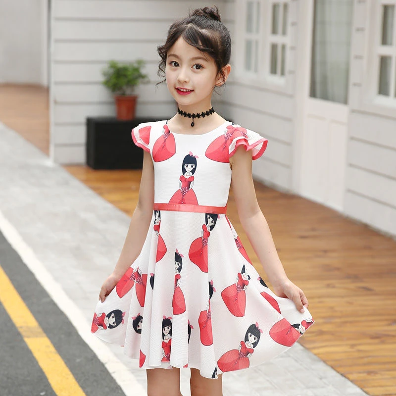 2023 New Kids Summer Party Dresses Student Fashion Party Cartoon O-neck Dresses Child Clothes Kids 2 To 12 Year Old Active Dress