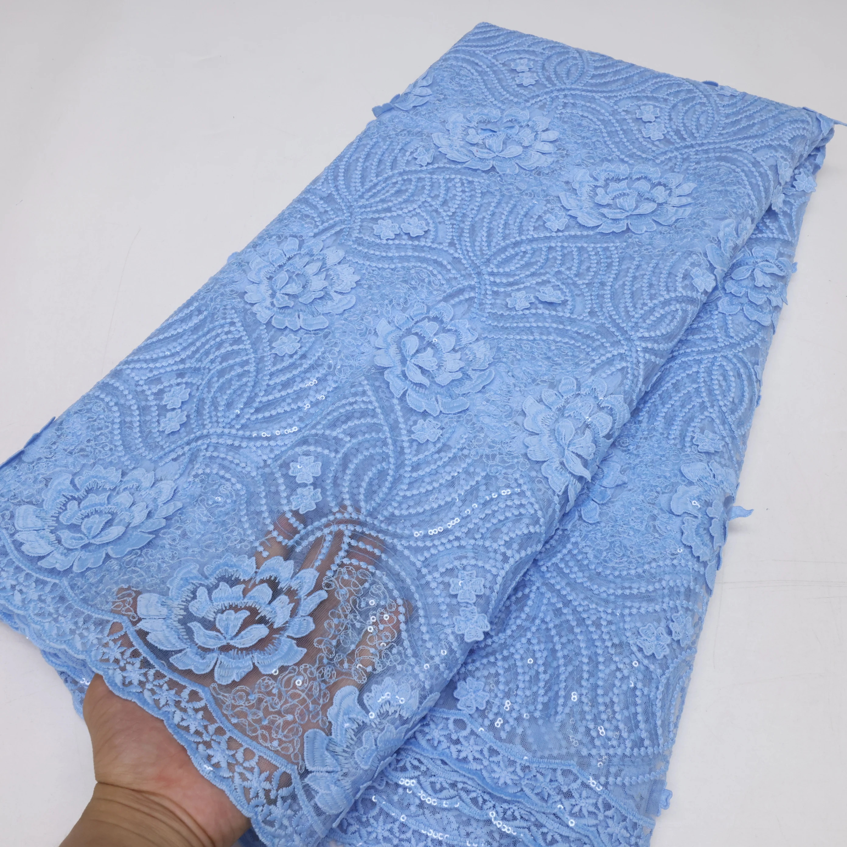 

African Style Tissue Net Lace With Sequins Fabric Women Wedding Party Dresses Sewing Material For Women 5 Yards Tissue Cord Lace