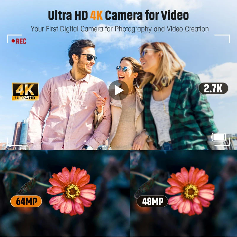 4K Digital Camera 64MP Photography Autofocus Dual lens Vlogging Camera 3
