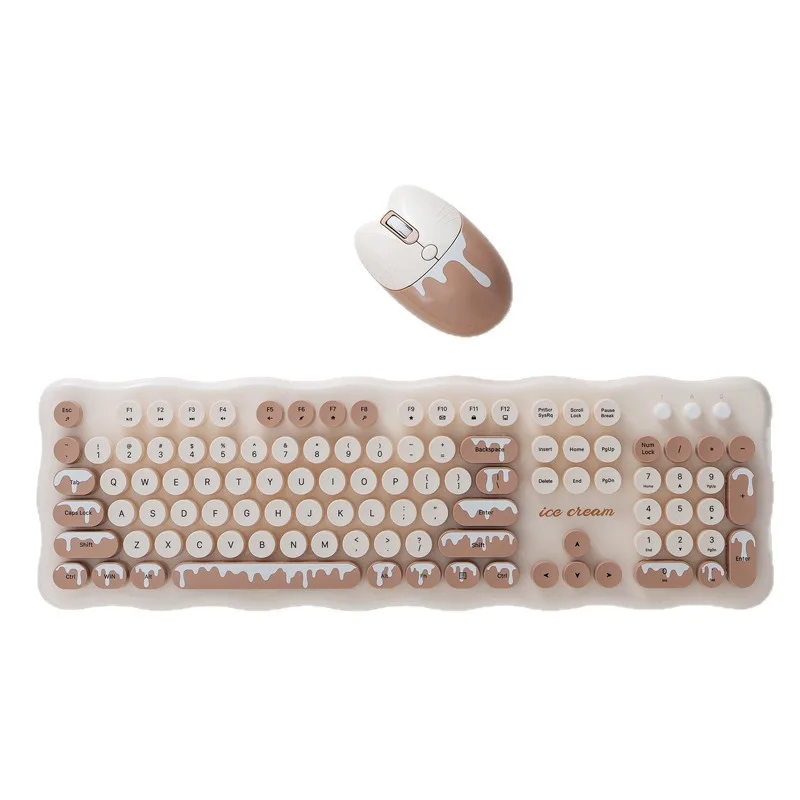 Cute Wireless Keyboard and Mouse Set Suitable for Female Office Laptops and Desktop Computers