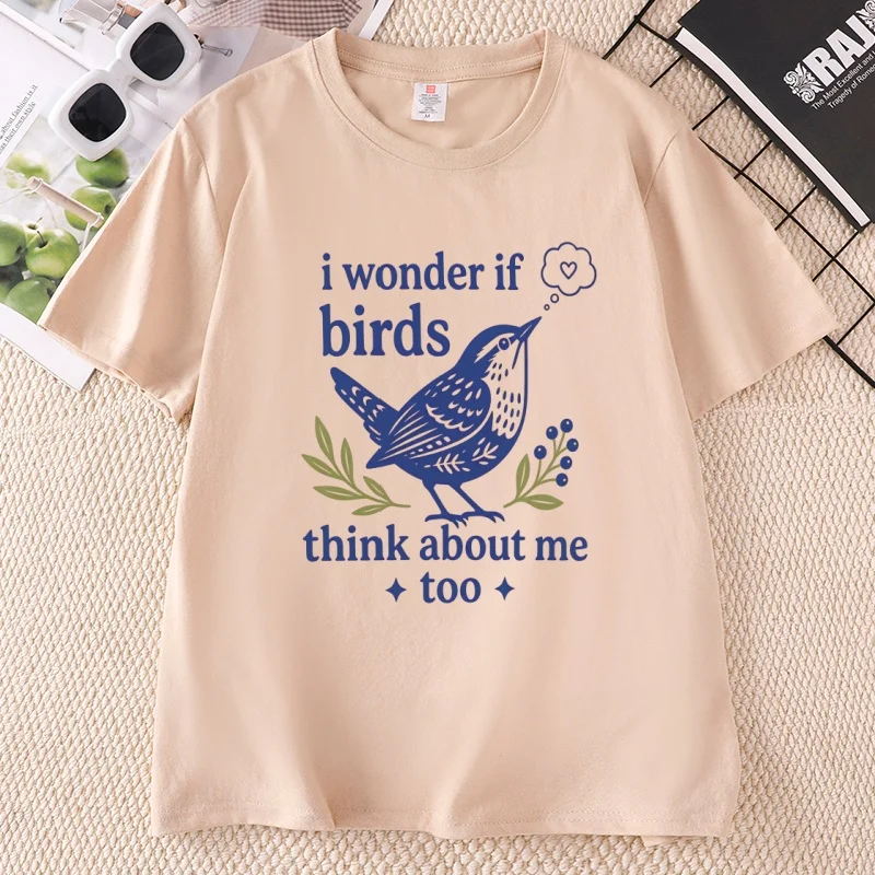 I Wonder If Birds Think about Me Too Graphic T Shirts Funny Bird Watching Tee Casual Round Neck Bird Lover T-shirts Clothing
