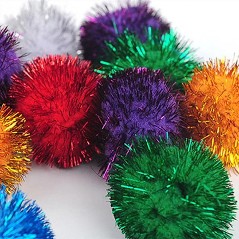 Crinkle Balls Cat Toy Assorted Color Flash Tinsel Pom Poms 10/20/30/50/100PCS A Bag for Home Indoor Kitten Christmas Pet Gifts