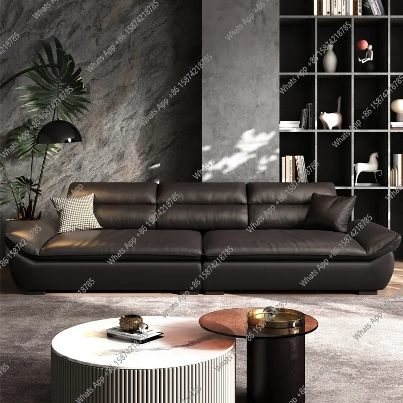 

N49 J Italian Minimalist Leather Sailing Sofa, New Light Luxury Living Room Sofa, Modern High-end Large Sitting Deep Straight Ro