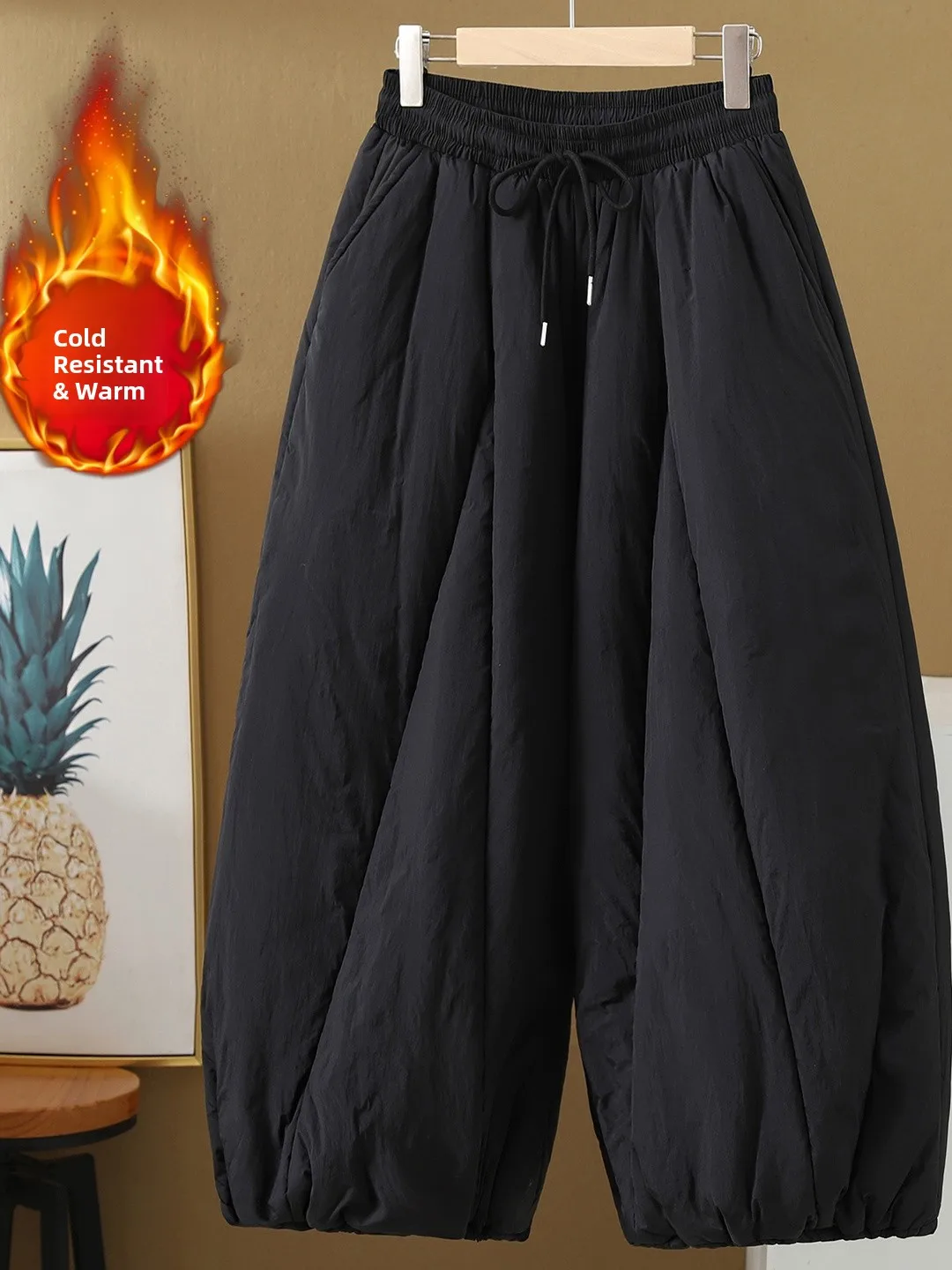 

Thiened Cotton Wide Leg Casual Pants Women's plus Size Dstring Winter Warm Trousers High Waist Vintage Sle Daily Wear