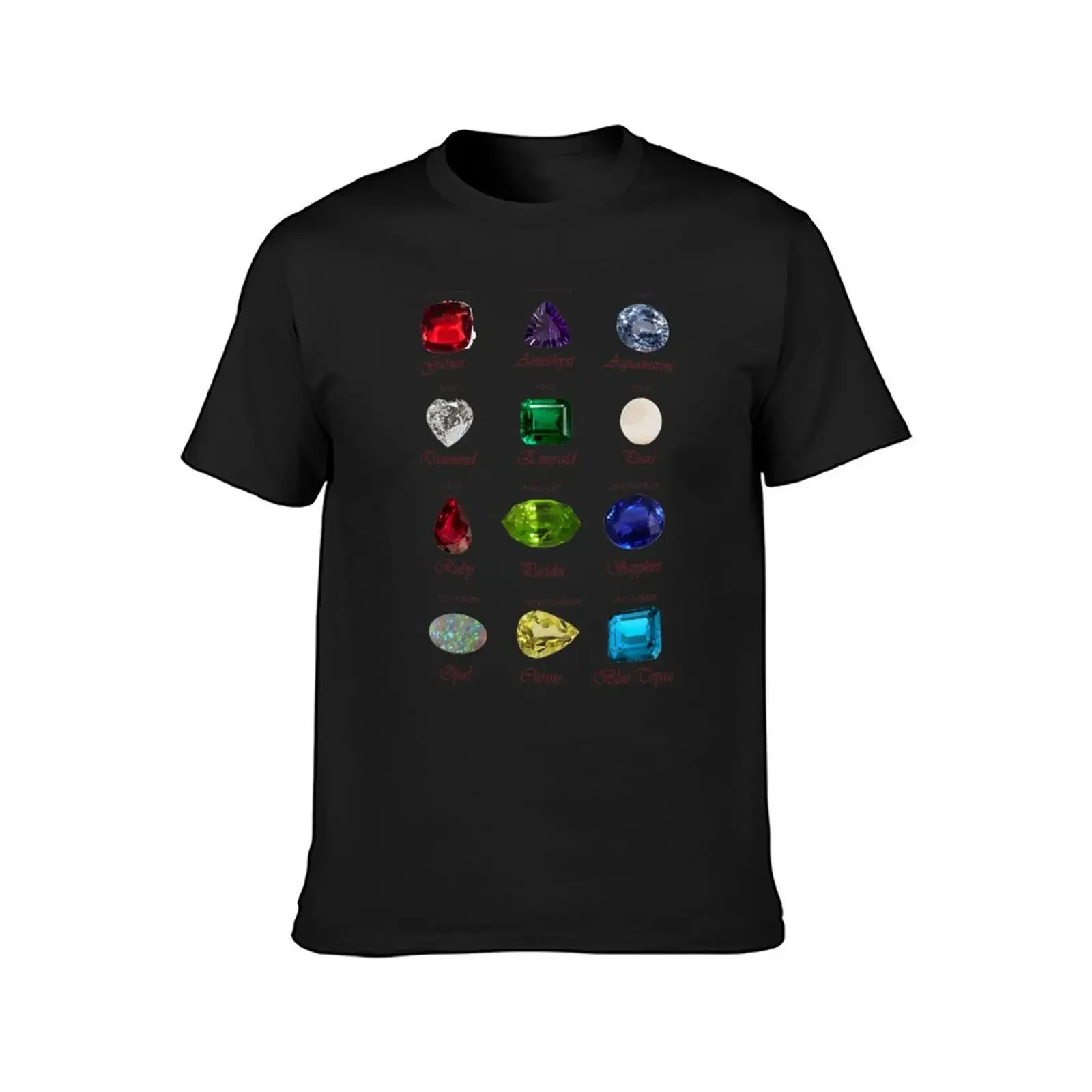 Birthstone chart with 12 Gemstones and 12 Months T-Shirt cute tops anime clothes compression shirt men