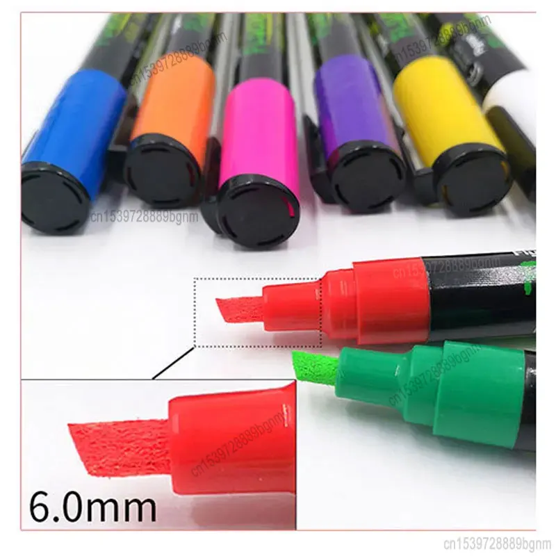 Erasable Fluorescent Liquid Chalk Marker Pen 6mm Oblique Tip Art Graffiti For Glossy Surface LED Light Board Glass Blackboard