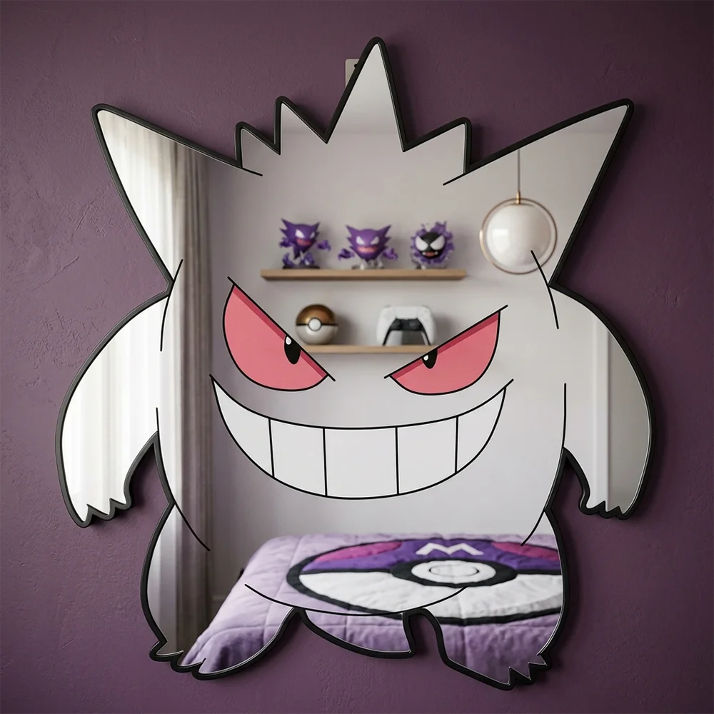 

Cartoon Pokemon Ghost Type Gengar Mirror Wall Art Anime Bedroom Decor Gamer Room Aesthetic Kawaii Collector Display
