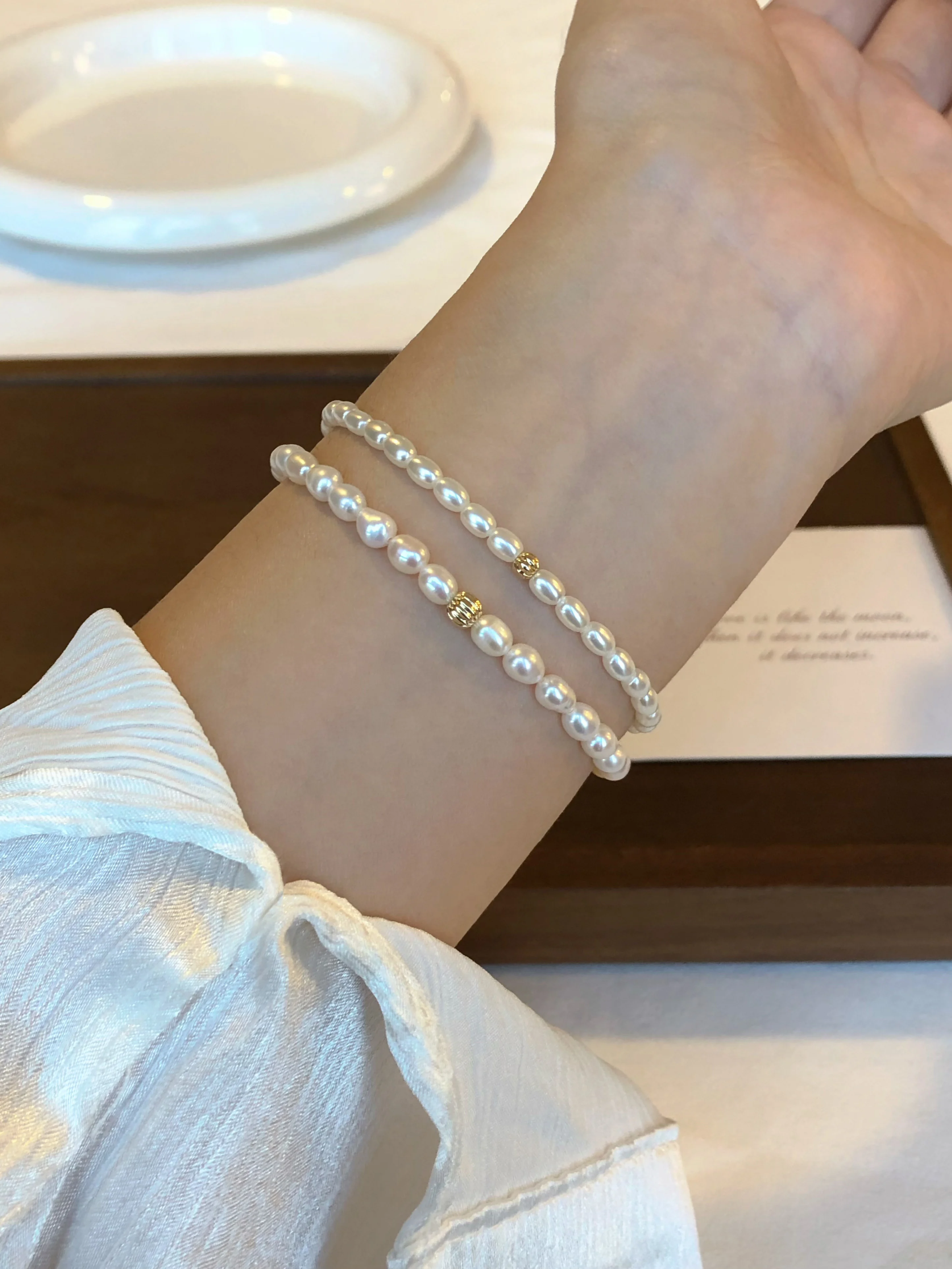 

Elegant Minimalist Pearl Bracelet with Tiny Gold Beads High Luminance Perfect for Daily Wear Birthday Gift