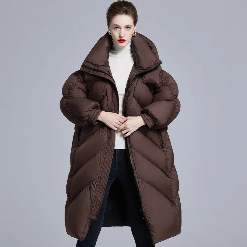 معطف نسائي شتوي جديد لعام 2025 معطف طويل سميك وفضفاض كبير الحجم من ريش البط الأبيض #2