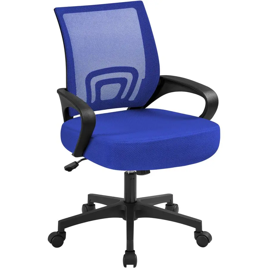 MidBack Mesh-Bürostuhl, verstellbar, ergonomischer Computer-Arbeitsstuhl, drehbar, rollbar, mit Lordosenstütze, Armlehne für Zuhause, Büro, Wo