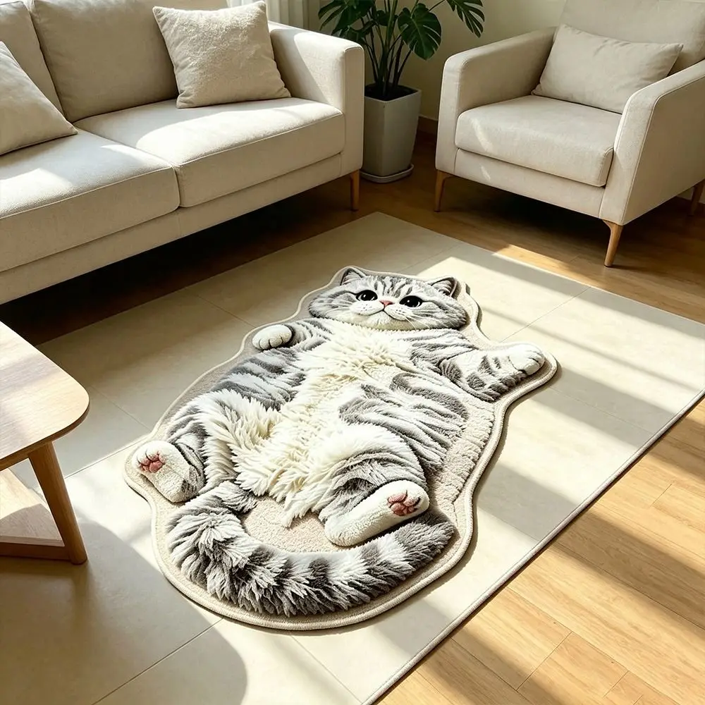 Cute Simulated Kitten Cat-Shaped Area Rug Non-Slip Easy to Clean Cartoon Carpet Soft Anti-fouling Door Mat Living Rooms