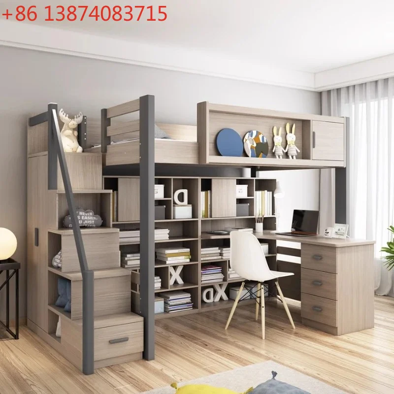 Bunk bed upper and lower bunk staggered small apartment high and low bed multi-functional combination  with desk and bed