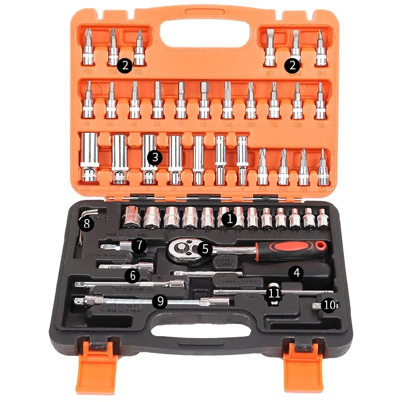 

46/53Pc Auto Repair Impact Socket Set Car Repair Tool Box Multi-function Socket Ratchet Wrench Tools Set Series Combination Kit