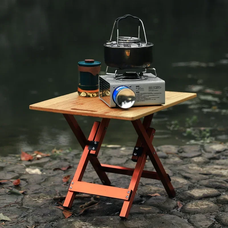 

Outdoor Aluminum Alloy Folding Table Foldable Barbecue Table Leisure Bamboo Board Portable Wood Grain Picnic Table New