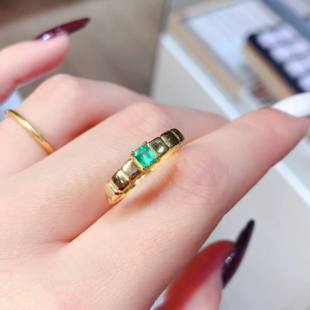 

KJJEAXCMY High quality Natural Colombian Emerald Ring S925 Silver Inlaid Simple Women's Jewelry Support testing Birthday present