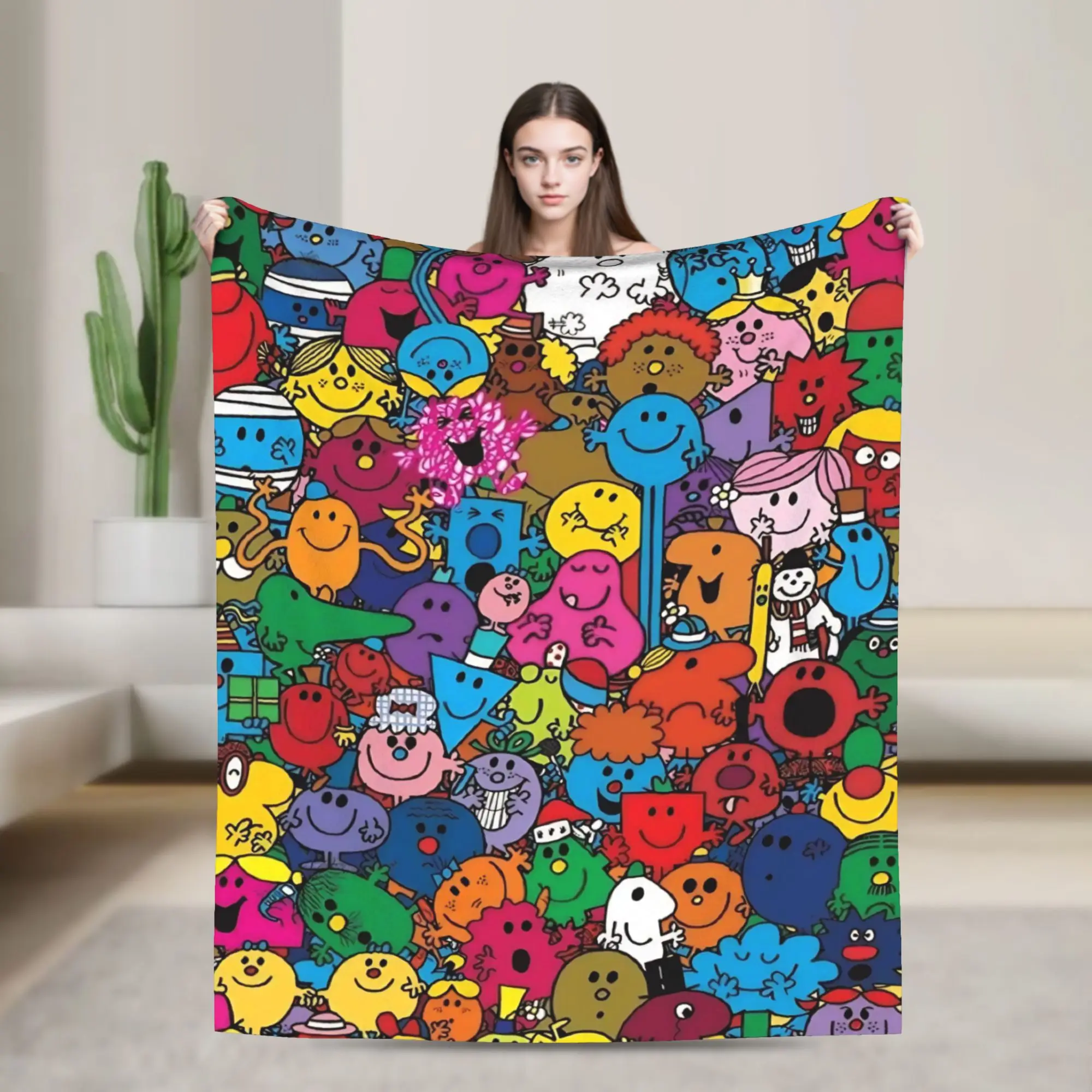 M-Mr M-Men L-Little M-Miss Cute Cartoon Flannel Throw Blankets  Blanket for Sofa Travel Lightweight Bedding Throws,