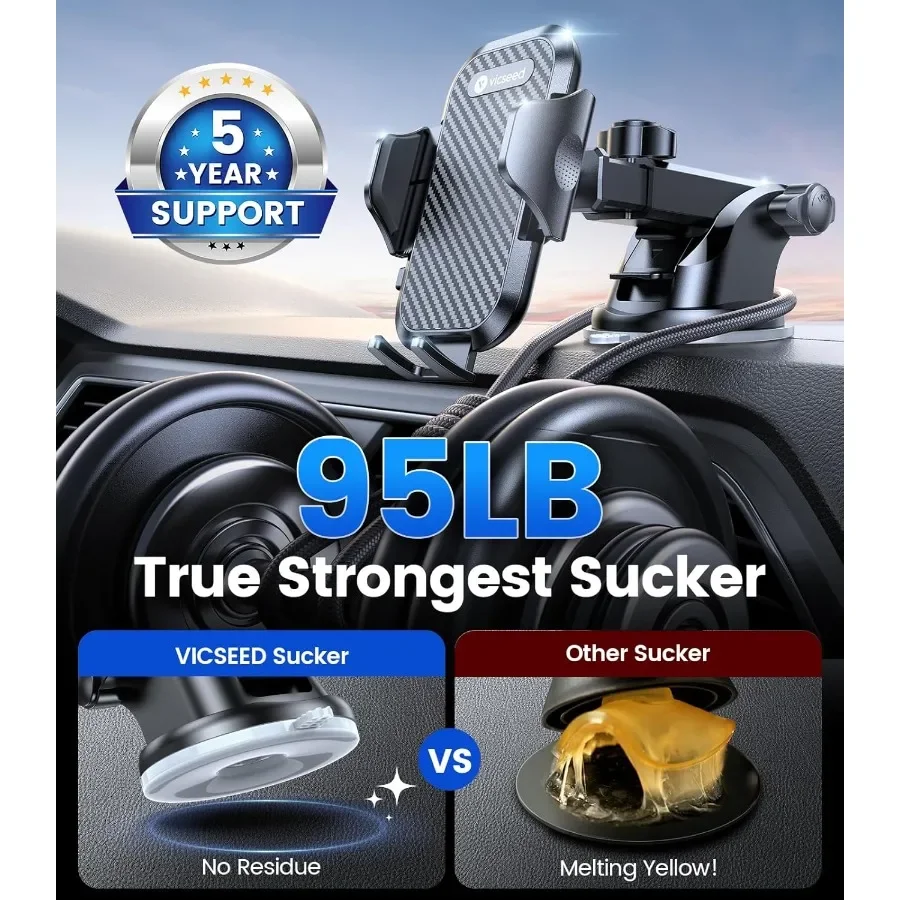 حامل هاتف السيارة من الدرجة العسكرية الحقيقية مع قوة شفط 95+ رطل لفتحة القيادة الأمامية قابلة للتعديل عالمية M