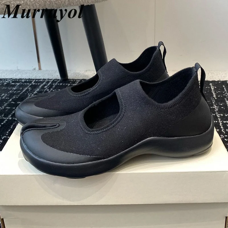 

New knitting Ventilation Solid Color Flat Shoes Women's Split Toe Thick Bottom Mary Jane Shoes Spring Autumn Walking Shoes