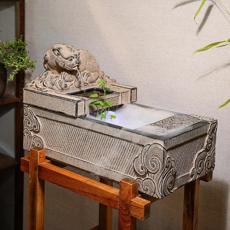 Pixiu lucky water ornament new Chinese home feng shui fish tank living room desktop humidifier circulating water feature decorat