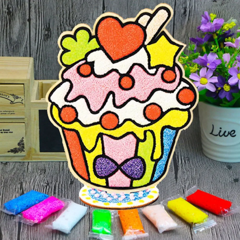 DIY Snowflake Mud Painting Three-dimensional with Wood Board Pearl Mud Painting Coloring Painting