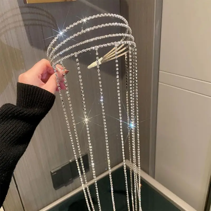 652F طوق شعر أنيق طويل شرابة سلسلة شعر لامعة كاملة لحجر الراين عقال خوذة اكسسوارات الديكور ل Girlfri #5